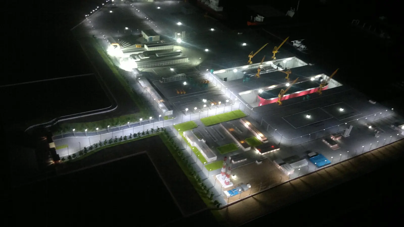 Illuminated scale model of the Port of Duqm