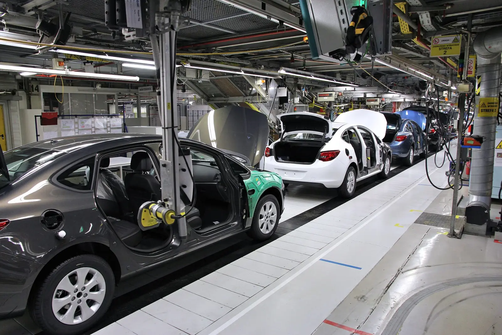 Vehicle assembly line in a modern factory