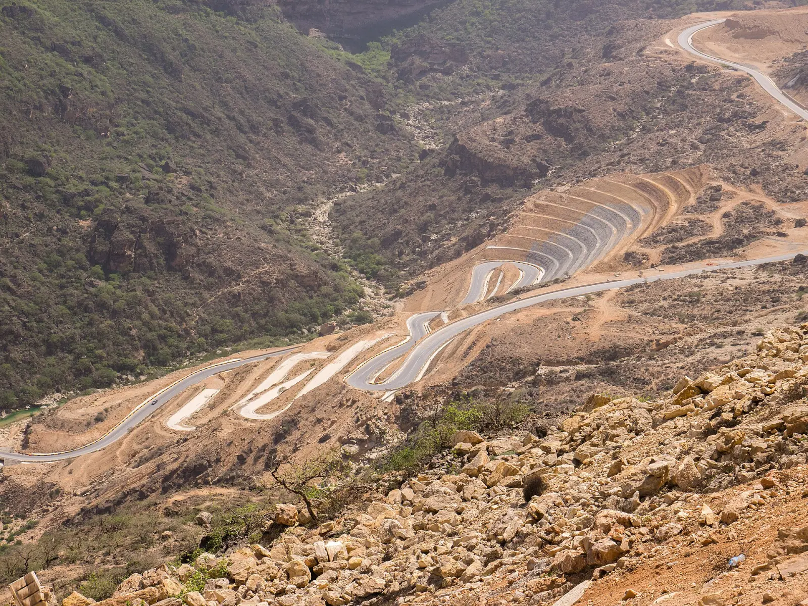 Switchback road through Oman's mountains