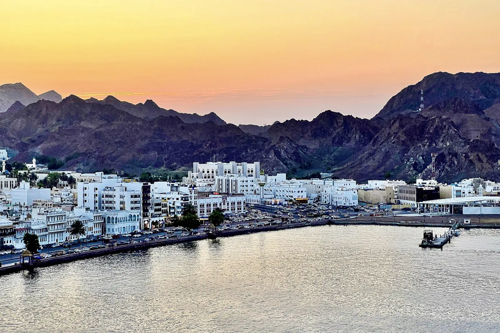 Muttrah waterfront buildings at golden hour