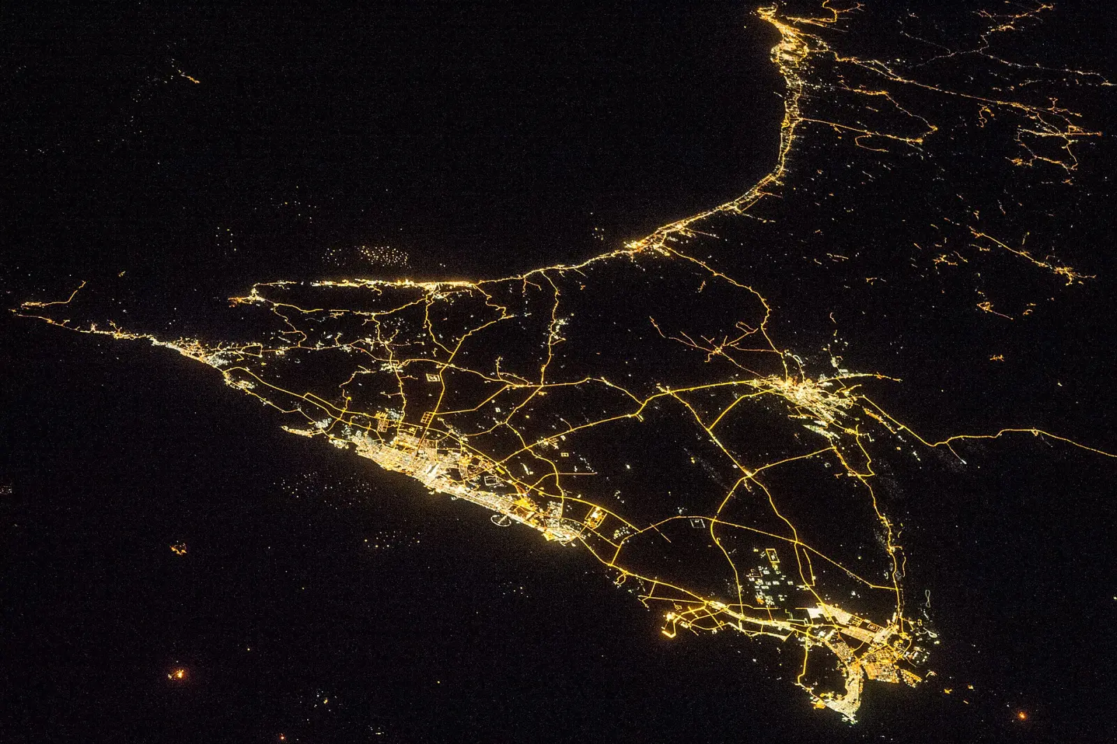 Oman's coastline at night seen from space