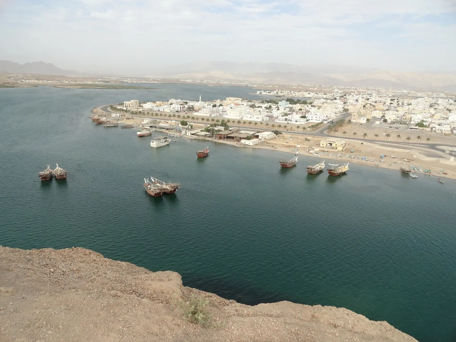 Dhows anchored in the bay at Sur