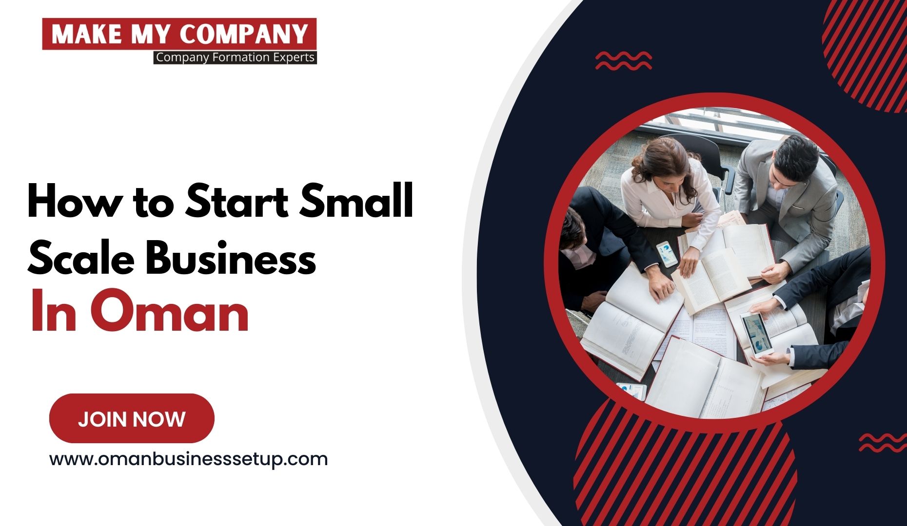 Infographic detailing steps to start a small-scale business in Oman, including requirements, legal procedures, and business opportunities for entrepreneurs.